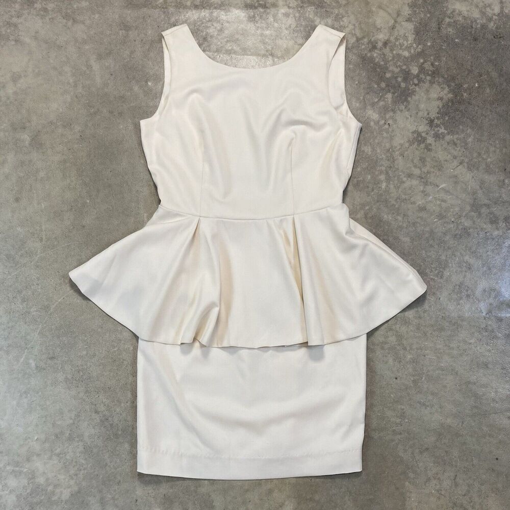 Blaque Label Dress Womens Small Cream Backless Peplum Sleeveless Short